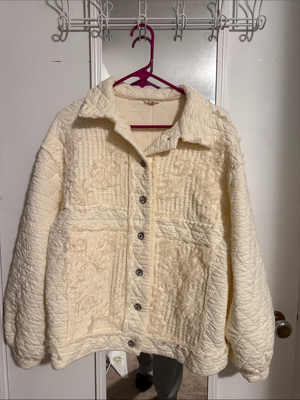 POL Cream Quilted Teddy Button-Up Jacket
